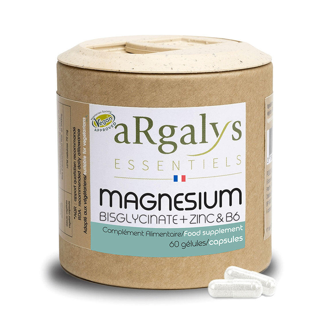 Magnésium Bisglycinate + Zinc et B6 - anti Fatigue et anti stress - 60 gélules 1/6