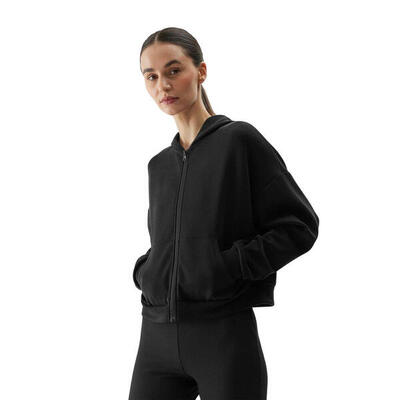 Dames f1002 hoodie met volledige rits (diep zwart)