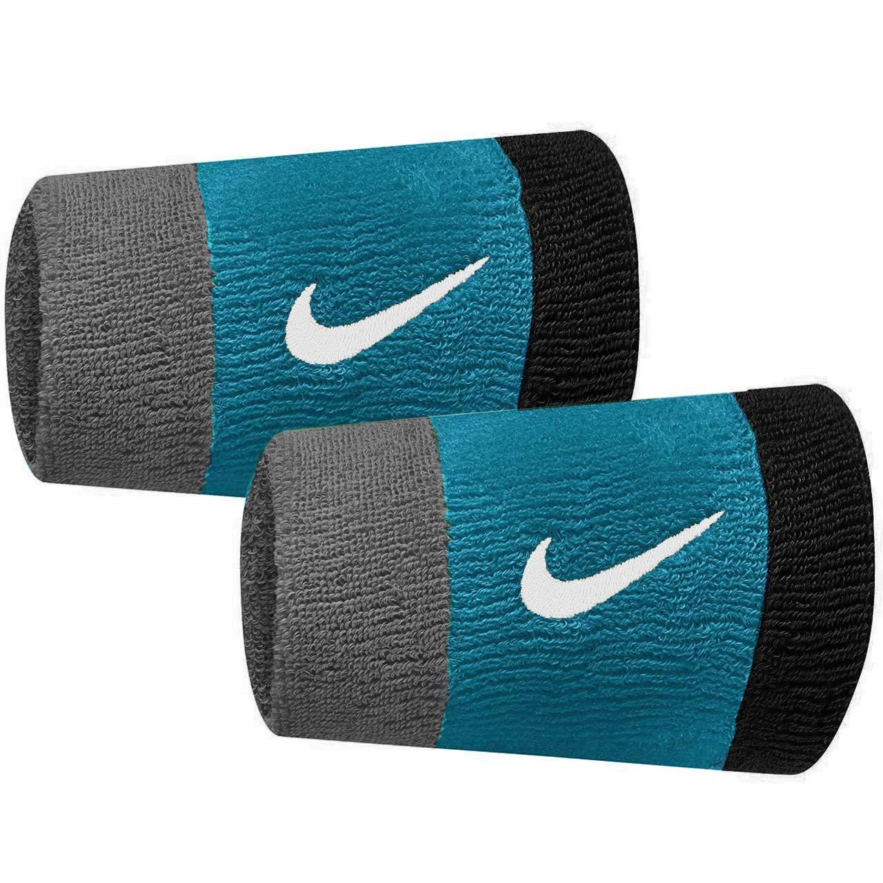 NIKE Swoosh kleurenblok polsbandje (Set van 2) (Zwart/Blauw/Grijs)