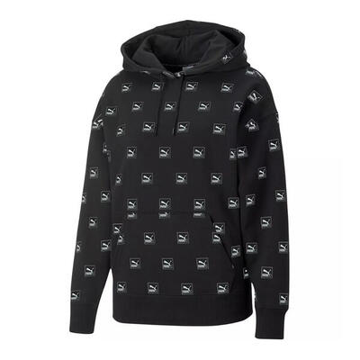 Dames love allover print hoodie (zwart)