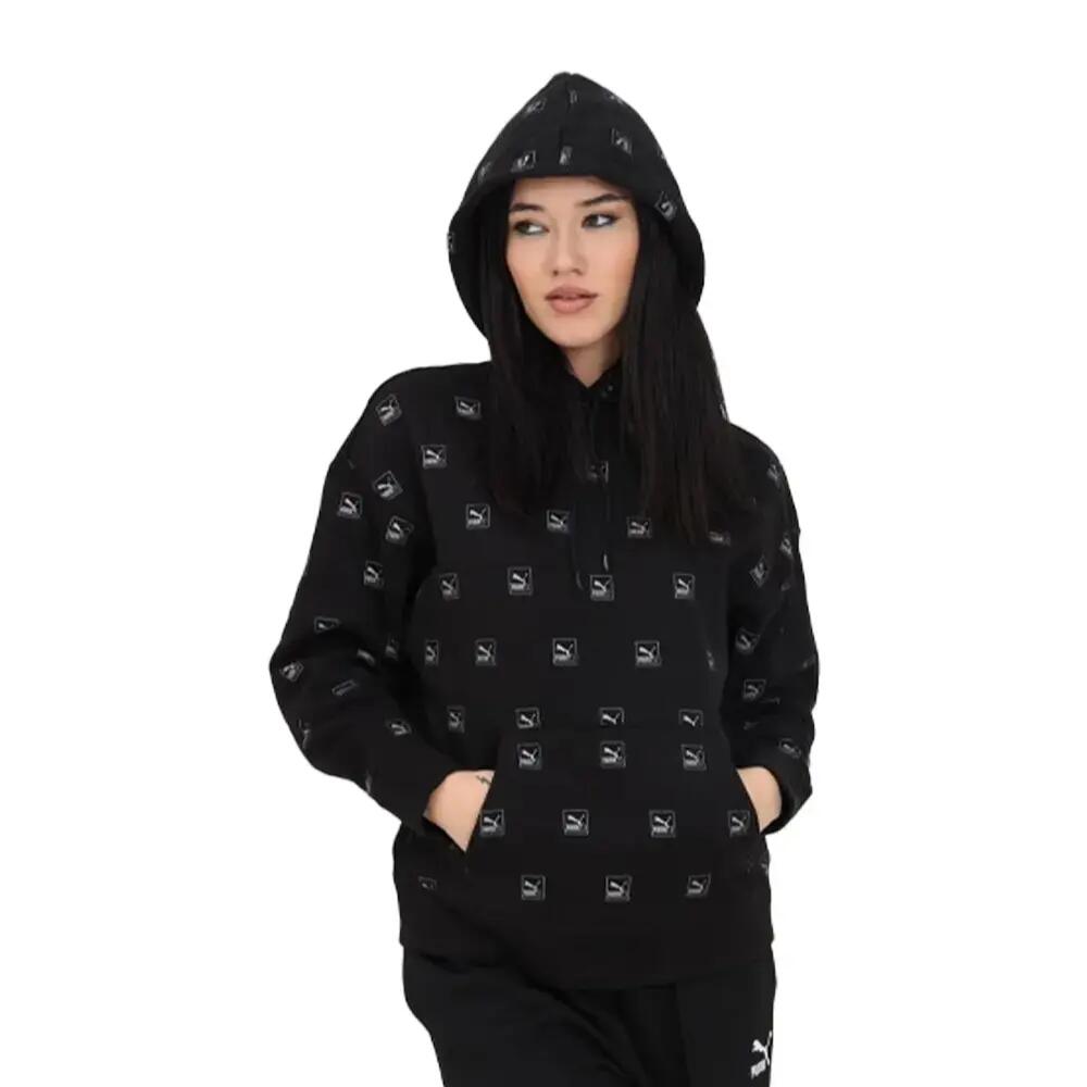 Womens/Ladies Love AllOver Print Hoodie (Black)
