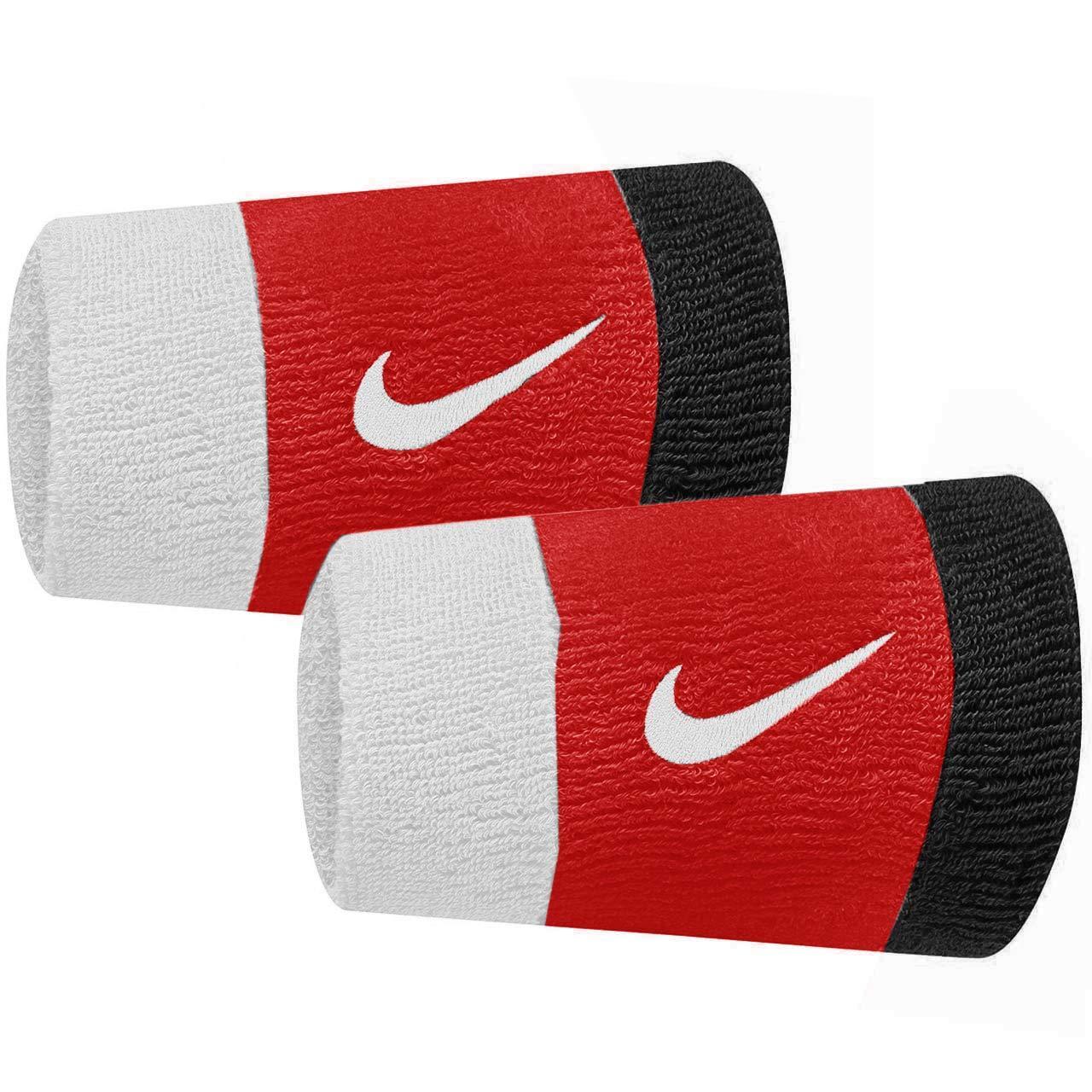 NIKE Swoosh kleurenblok polsbandje (Set van 2) (Wit/zwart/rood)