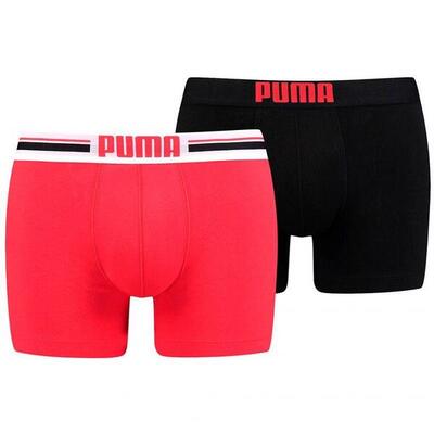 Heren boxershorts met placed logo (set van 2) (zwart. rood)