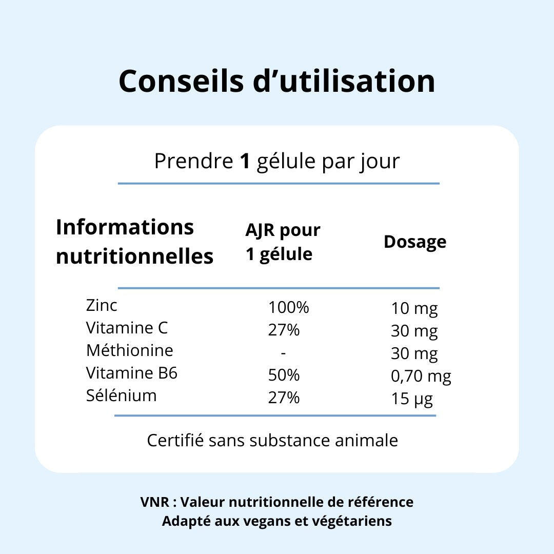 Zinc bisglycinate - Peau saine & Immunité - 60 gélules 5/6