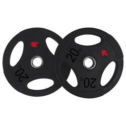 Disques de musculation 20 kg 3 poignées 50 mm Fitness Tech – Lot de 2 unités