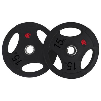 Disques de musculation 15 kg 3 poignées 50 mm Fitness Tech – Lot de 2 unités