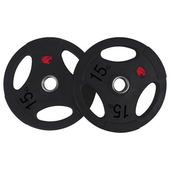 Disques de musculation 15 kg 3 poignées 50 mm Fitness Tech – Lot de 2 unités