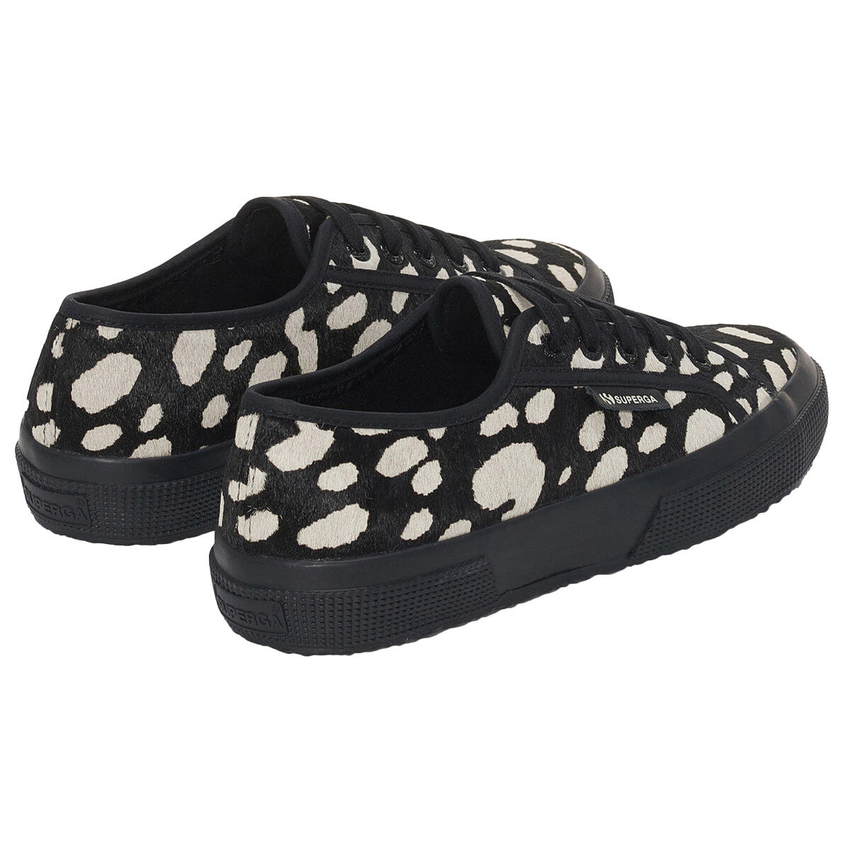 Womens/Ladies 2750 Dalmatian Print Cowhide Leather Trainers (Black/Beige) 2/4