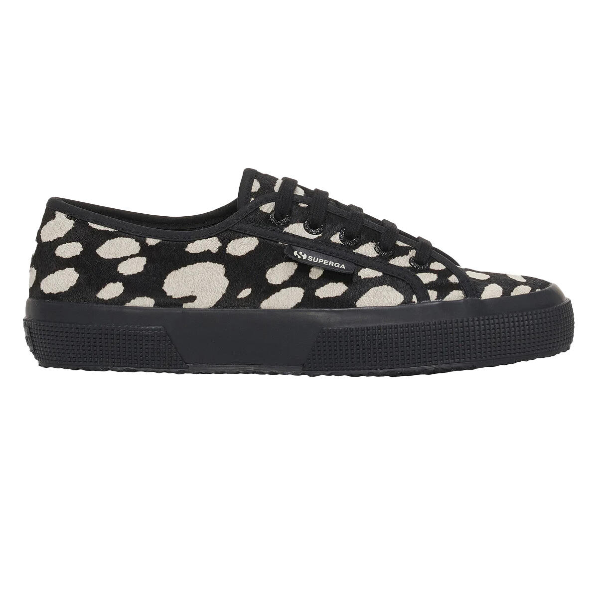 Womens/Ladies 2750 Dalmatian Print Cowhide Leather Trainers (Black/Beige) 3/4