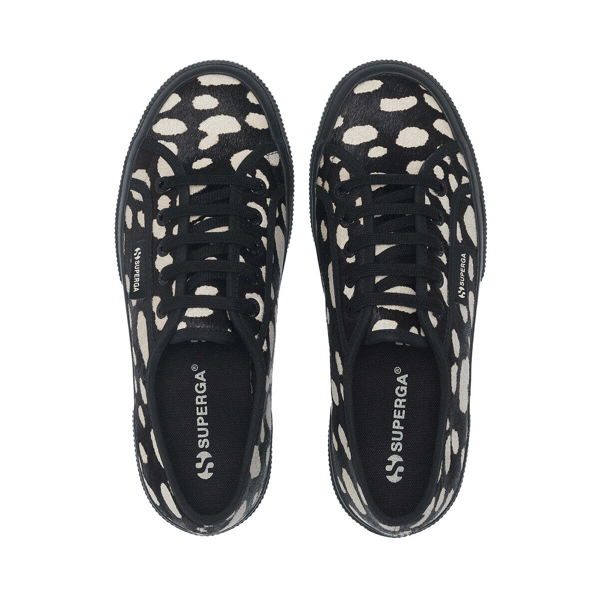 Womens/Ladies 2750 Dalmatian Print Cowhide Leather Trainers (Black/Beige) 4/4