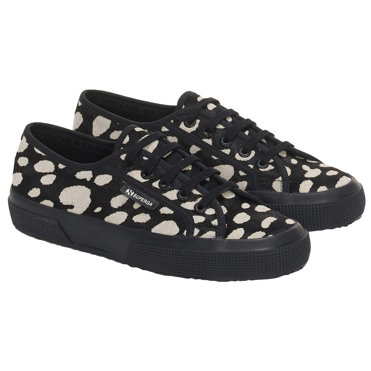 Womens/Ladies 2750 Dalmatian Print Cowhide Leather Trainers (Black/Beige) 1/4