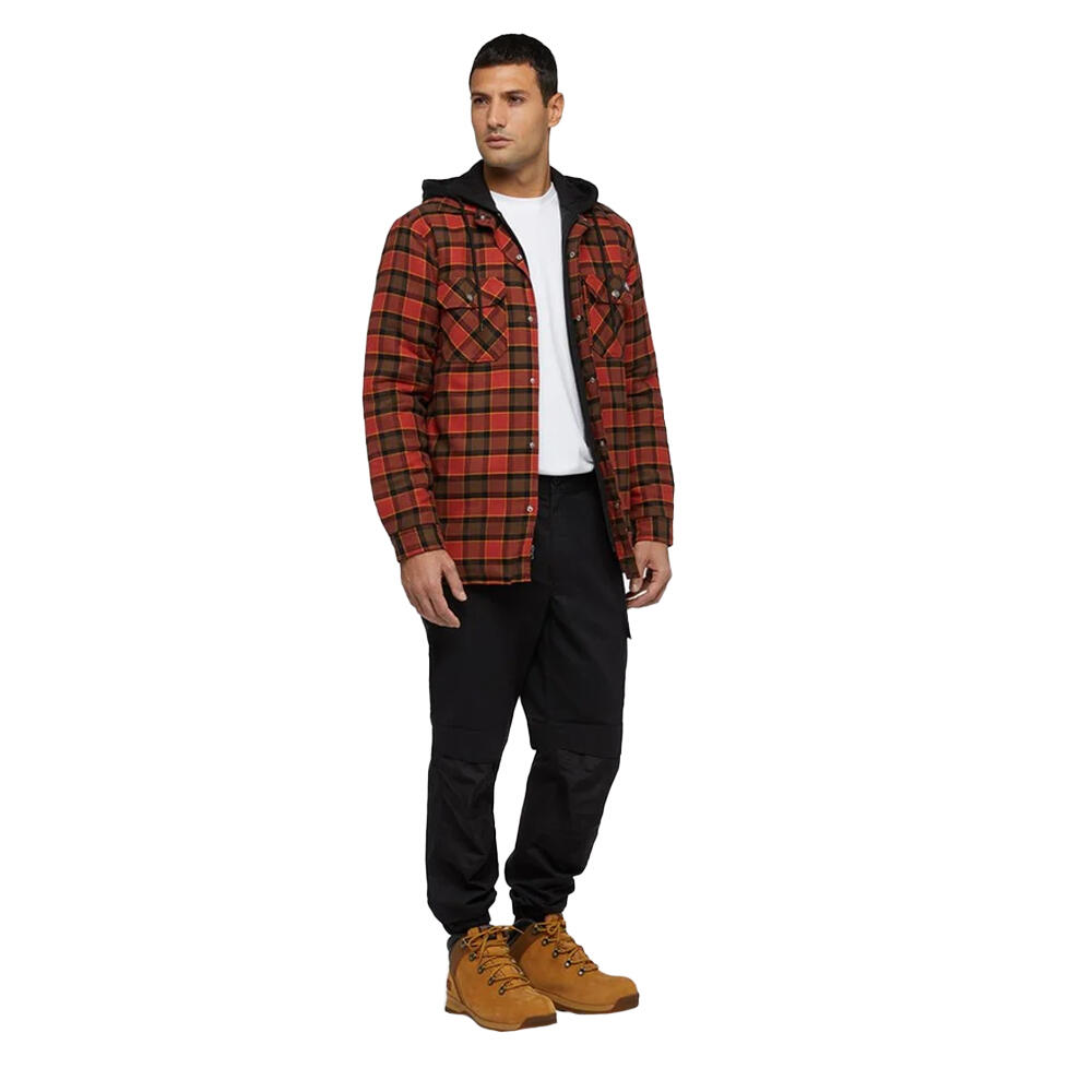 Mens Flannel Hooded Shirt (Red Ochre) 3/4