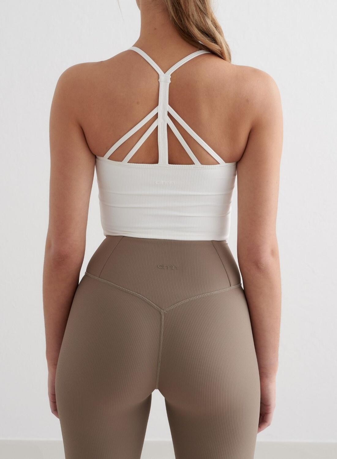 Femme Soutien-gorge de sport Côtelé Séchage Rapide Bralette Blanc 2/4