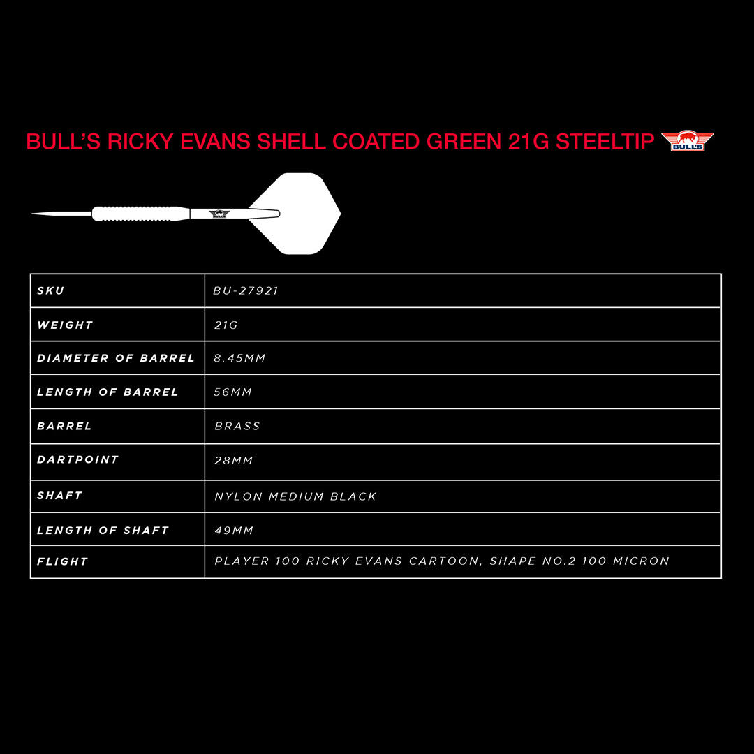Bulls Ricky Evans Shell Coated Brass 21 Gramm Messing Dartpfeile 3/6