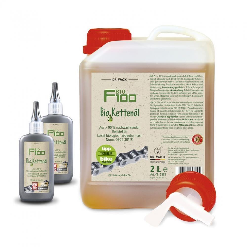 F100 huile de chaîne Bio 2 litres en bidon avec robinet et 2 flacons vides 2/3