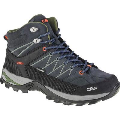 Heren leren mid cut wandelschoenen (marineblauw)