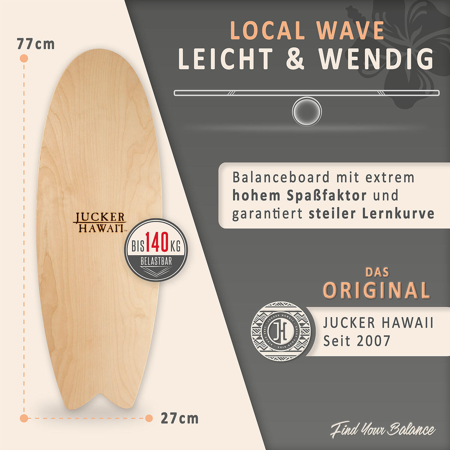 Balanceboard LOCAL WAVE | Set inkl. Korkrolle | Gleichgewichtstrainer 2/7