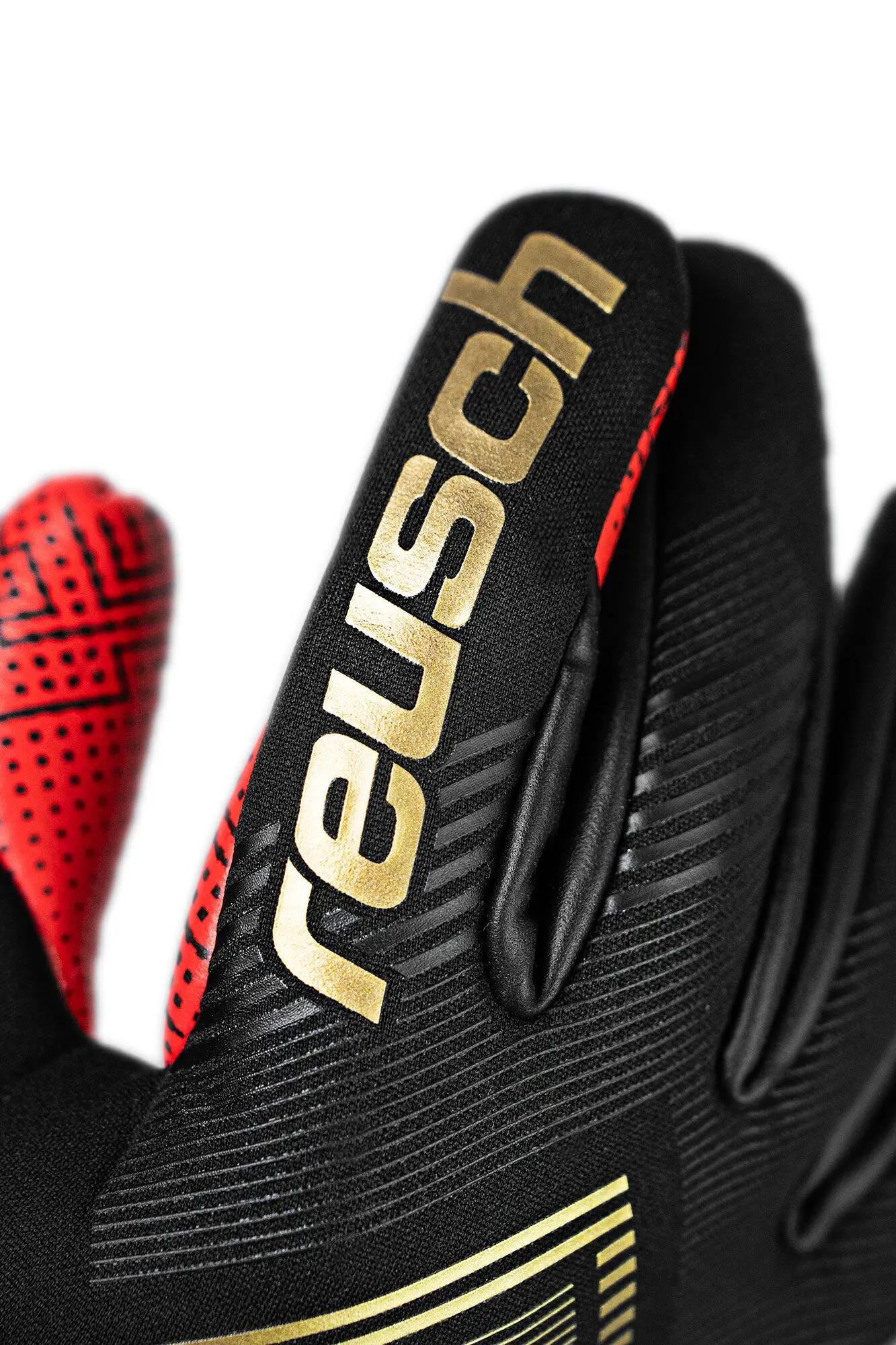 Guantes de portero Reusch Fastgrip Gold X GluePrint negro/oro/rojo intenso 3/8