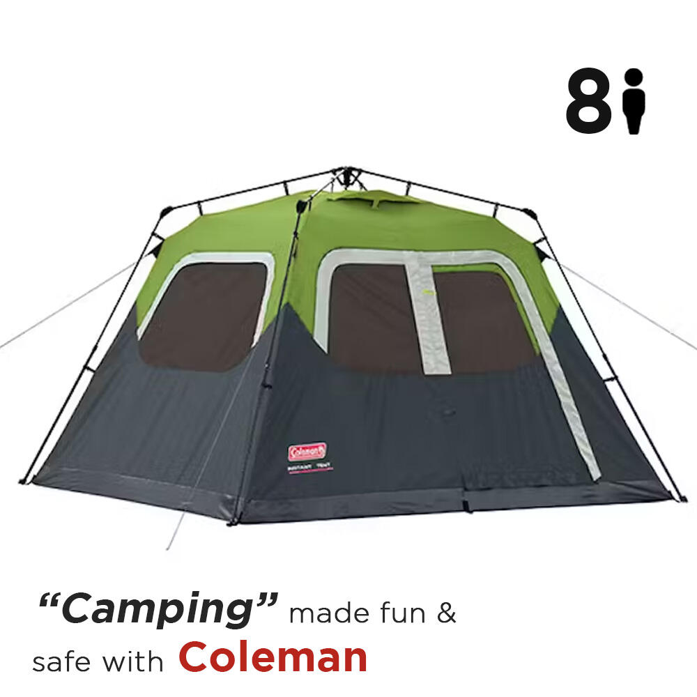 8-Person Fastpitch Instant Cabin Camping Tent with Pre-attached Poles, 1 Minute Instant Setup