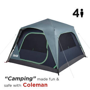 4-Person Skylodge Instant Camping Tent with Telescoping pre-attached Poles, 1 Minute Instant Setup, Blue