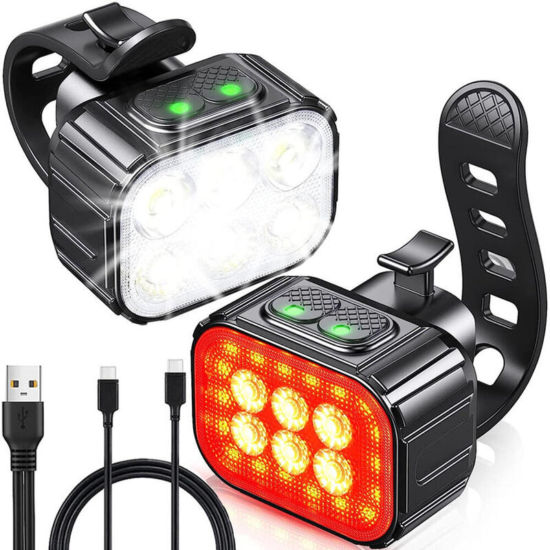 Eclairage vélo Kit phare et feu arrière rechargeable par USB  LED