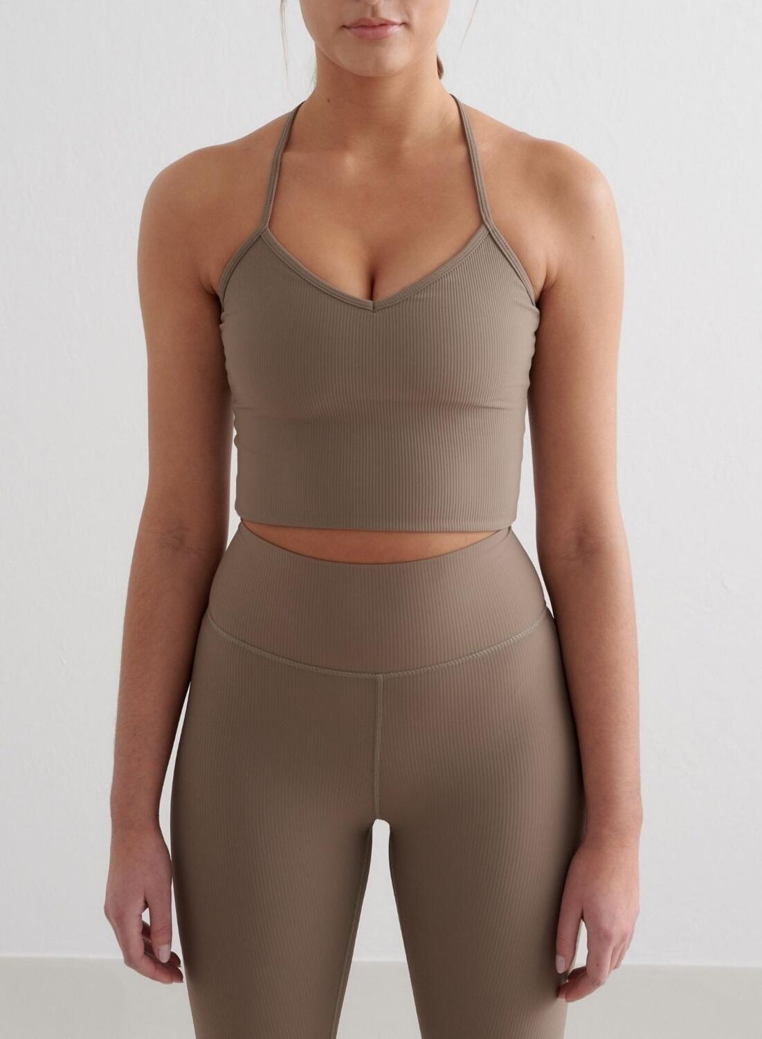 AIM'N Damen Yoga Sport-BH Gerippt Schnelltrocknend Bralette Braun
