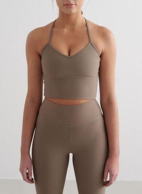 Reggiseno sportivo da yoga donna a coste quick-drying verde scuro