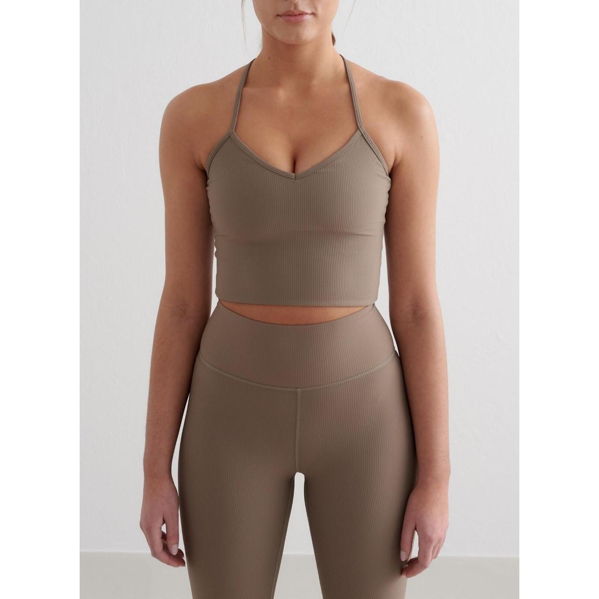 Aim'n - Femme Soutien-gorge De Sport Côtelé Séchage Rapide Bralette Marron - Brassière - Marron|vert - 48 Xl - Decathlon
