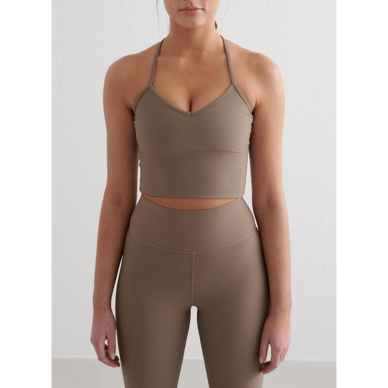Femme Yoga Soutien-gorge de sport Côtelé Séchage Rapide Bralette Marron