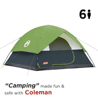 6-Person Sundome Camping Tent, Superior Air Ventilation & Easy Setup, Green