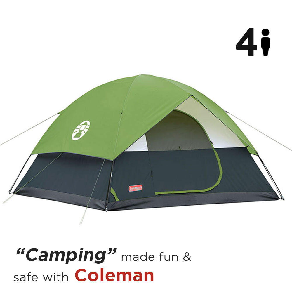 4-Person Sundome Camping Tent, Superior Air Ventilation & Easy Setup, Green