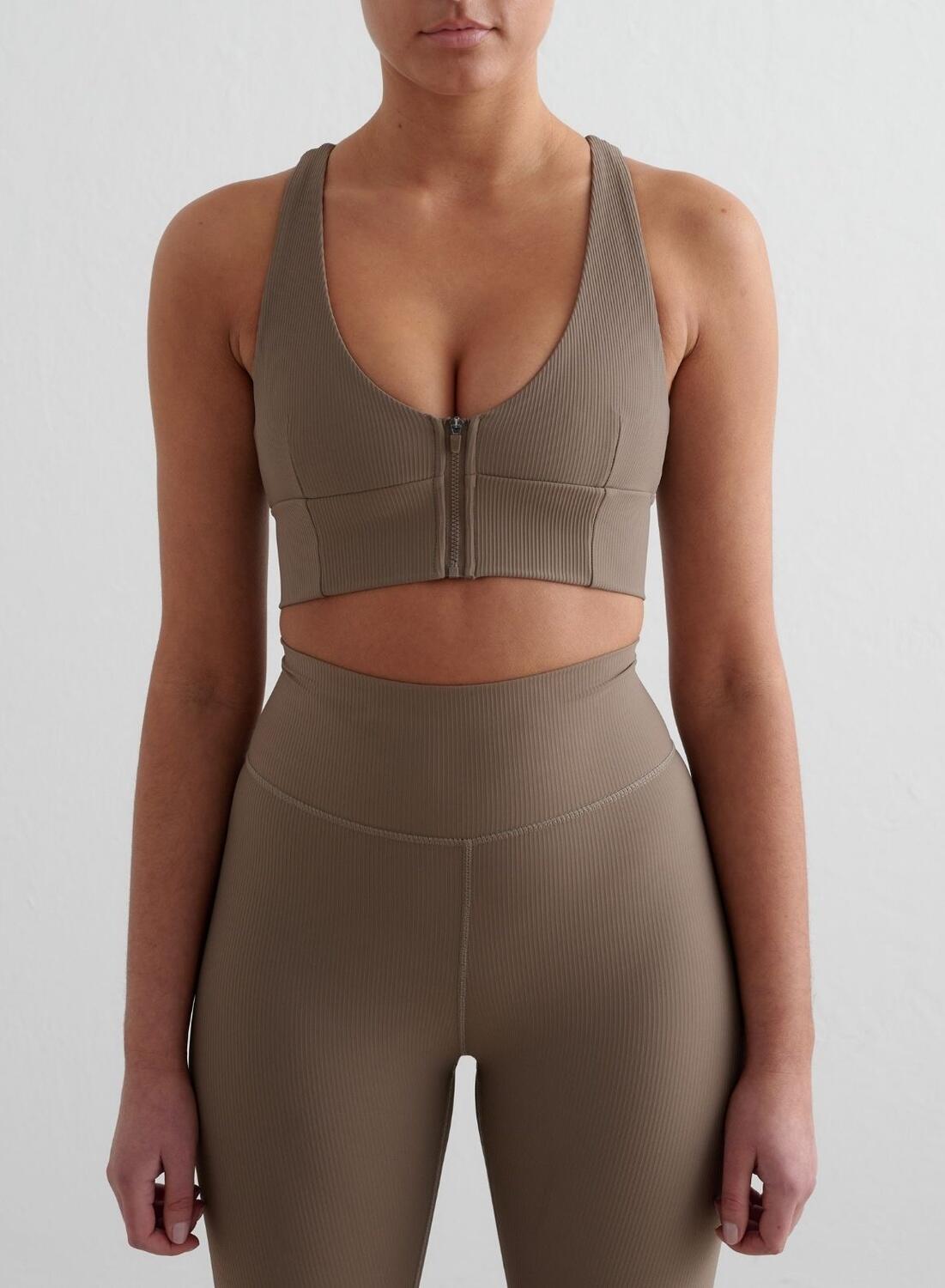 AIM'N Damen Yoga Sport BH Frontreißverschluss Cross Back Braun