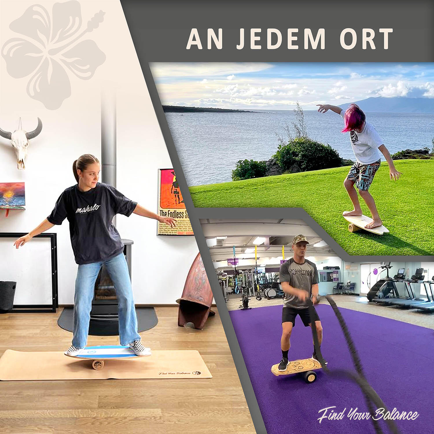 Balanceboard LOCAL OCEAN | Set inkl. Korkrolle | Gleichgewichtstraining 6/7