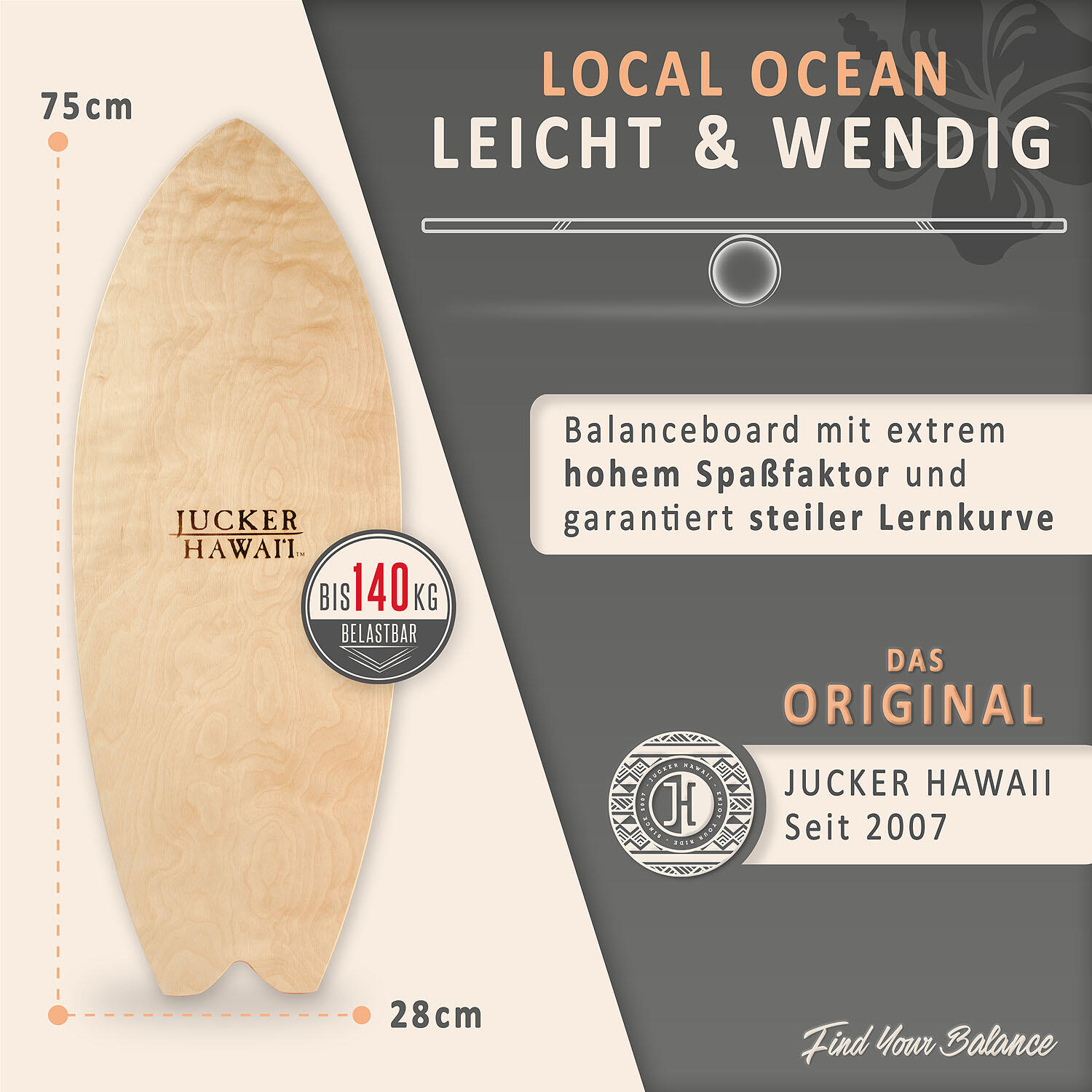 Balanceboard LOCAL OCEAN | Set inkl. Korkrolle | Gleichgewichtstraining 2/7