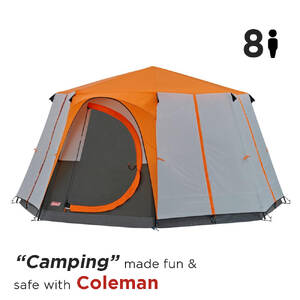8-Person Cortes Octagon Family Camping Tent With Wheeled Carry Bag, Easy Setup,Orange