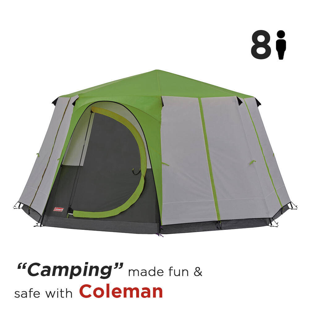 8-Person Cortes Octagon Family Camping Tent With Wheeled Carry Bag, Easy Setup,Green