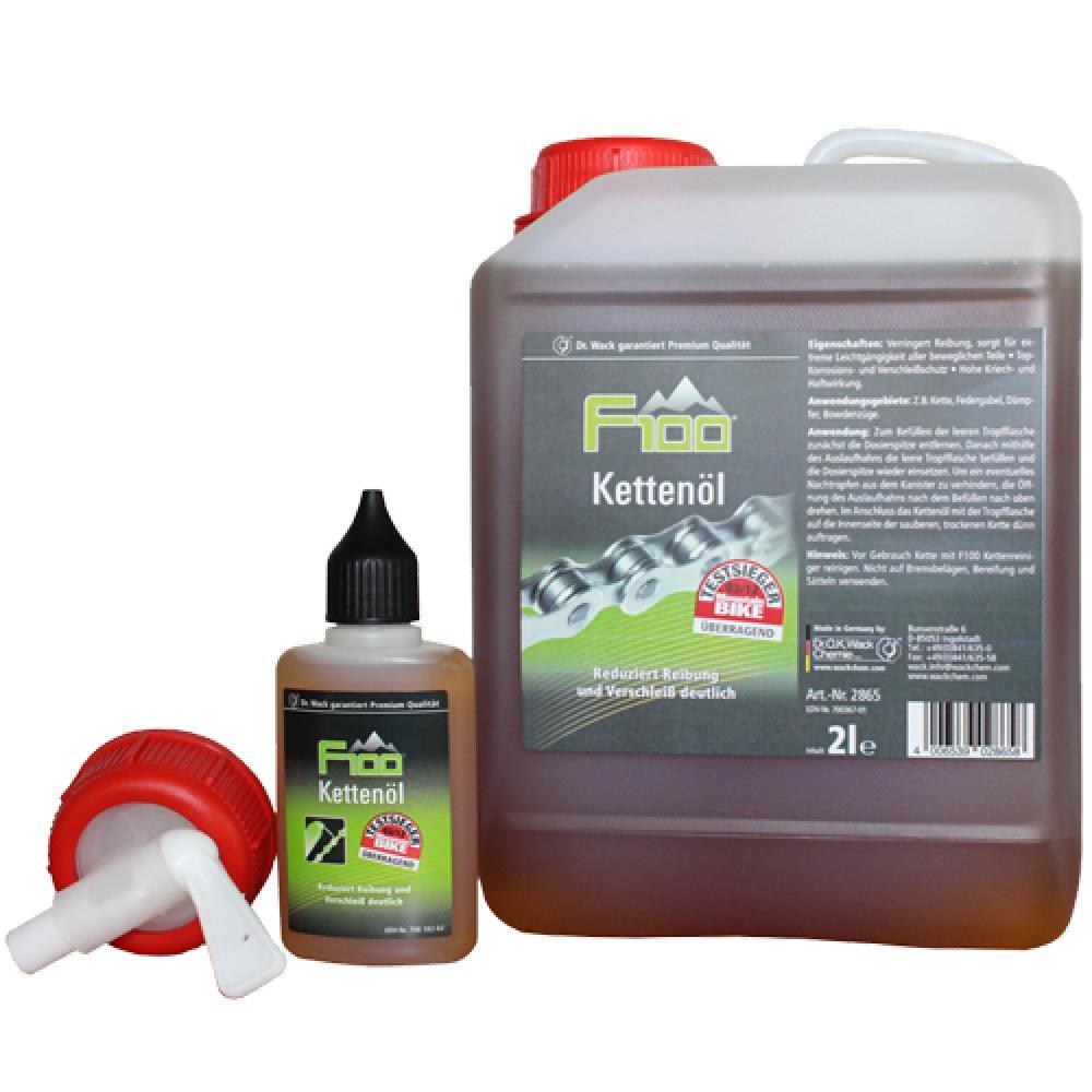 Kit huile de chaîne F100 bidon 2 L, flacon 50 ml, robinet verseur 2/3