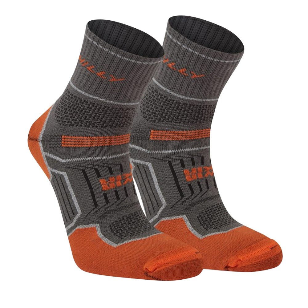 HILLY Unisex Adult Double Layered Ankle Socks (Dark Grey/Orange)
