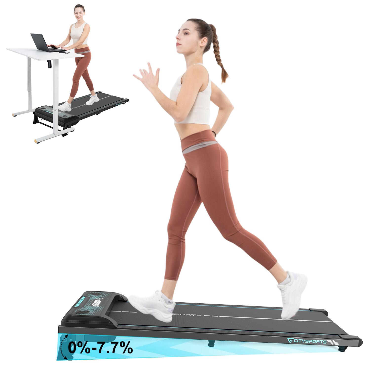 CITYSPORTS CITYSPORTS Walking Pad with Incline,Under Desk Treadmill for Home