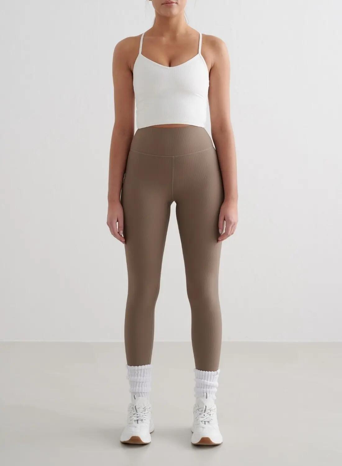 Dames Sportbeha Geribbelde Sneldrogend Bralette Wit 3/4