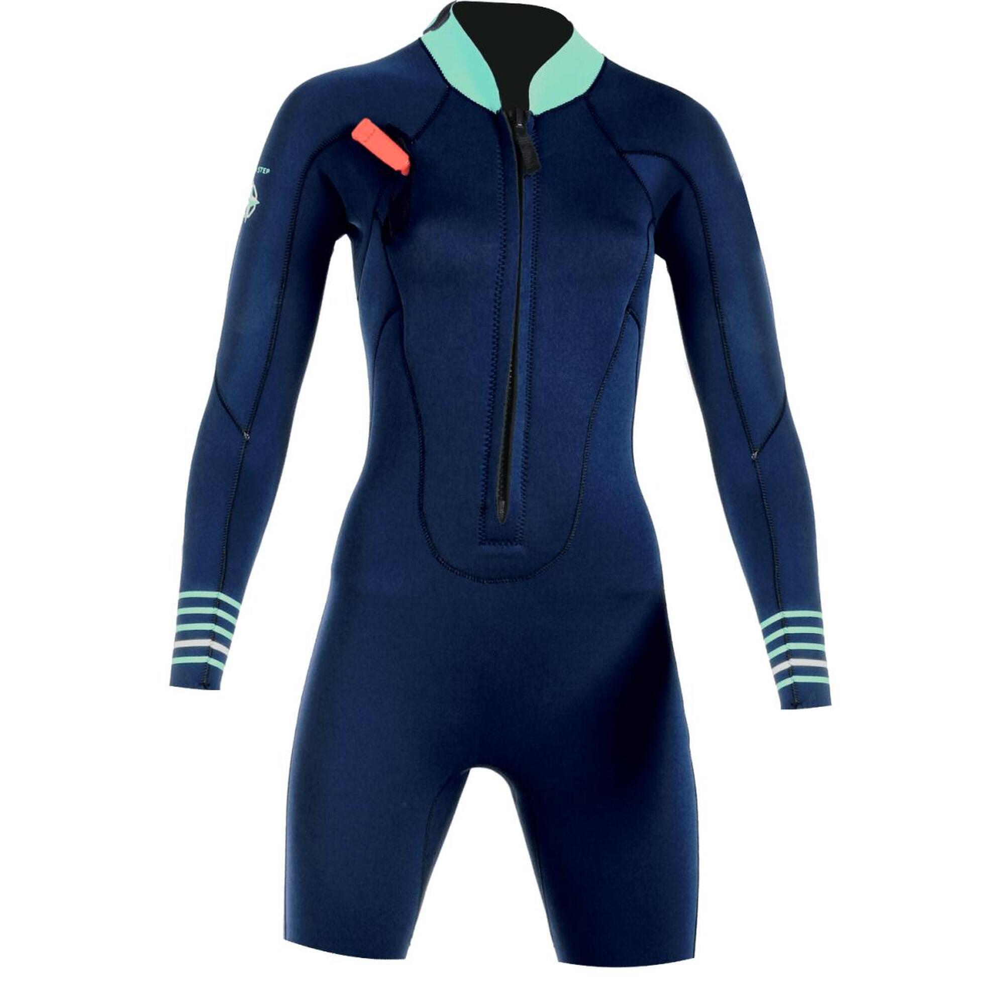 Ocean Step - 2/2 Optimizer Dual Zip L/s - Shorty Longe Cote Femme - Combinaison Shorty - Bleu - 40 M - Decathlon