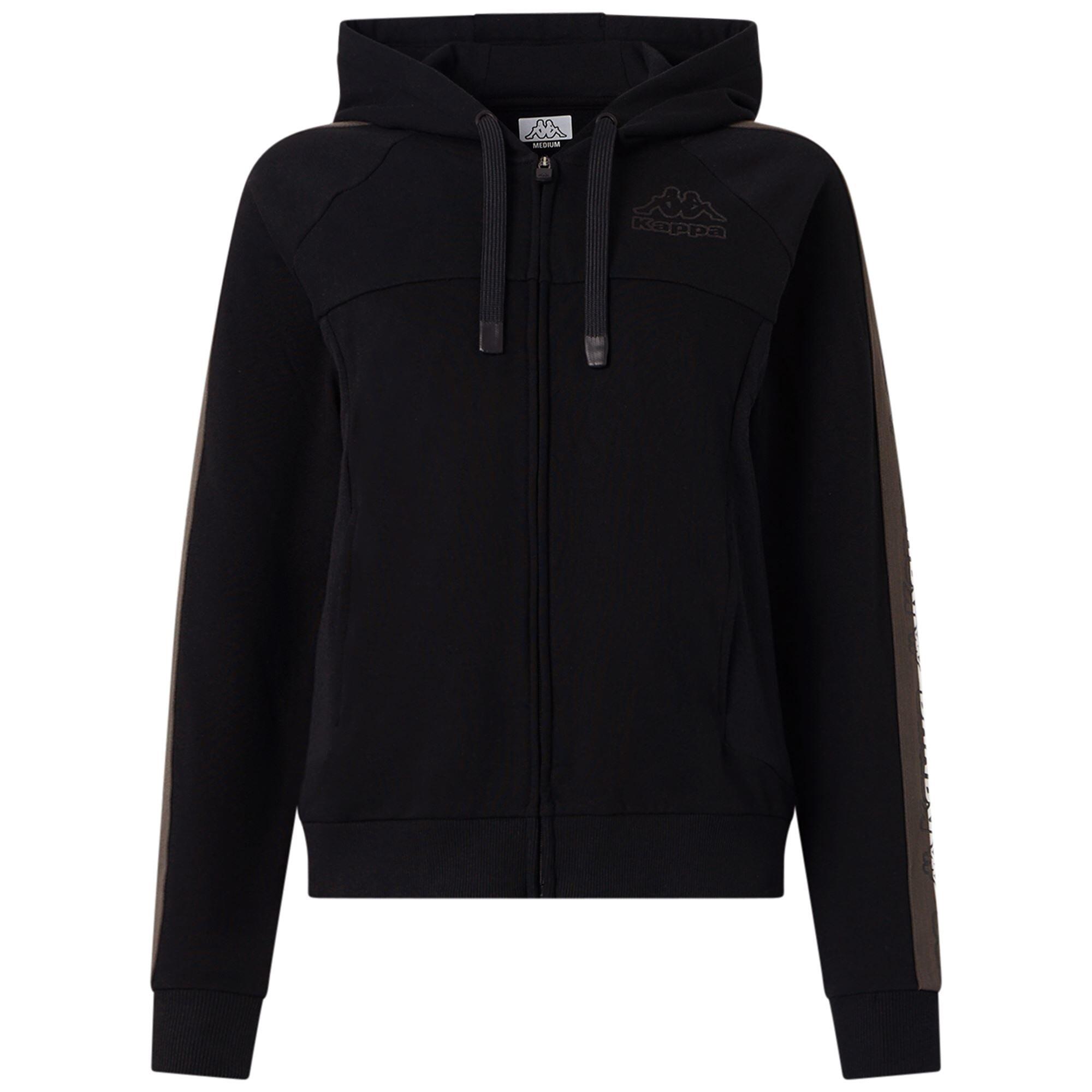 KAPPA felpa con cappuccio da donna in cotone nero da fitness