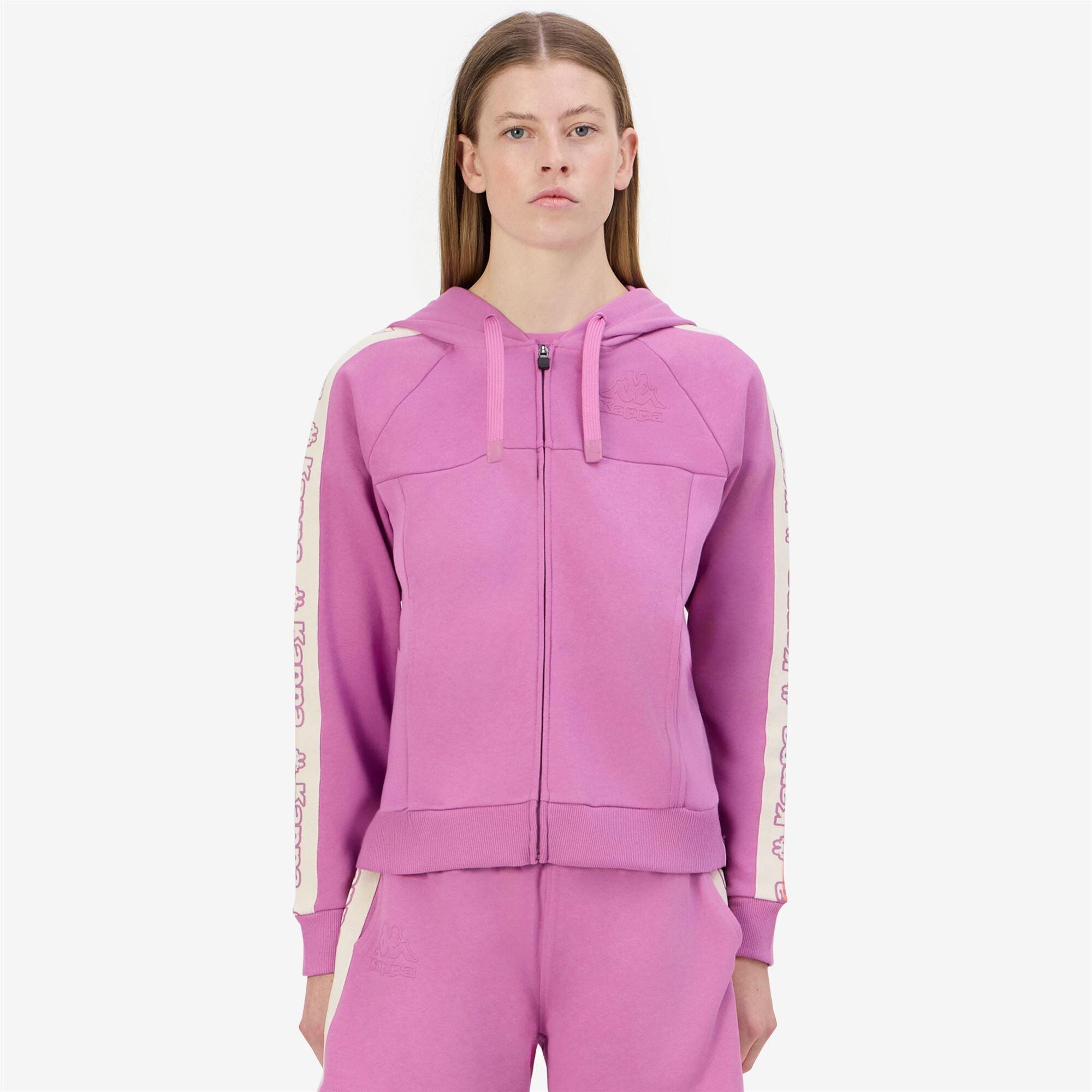 felpa con cappuccio da donna in cotone viola da fitness 4/7