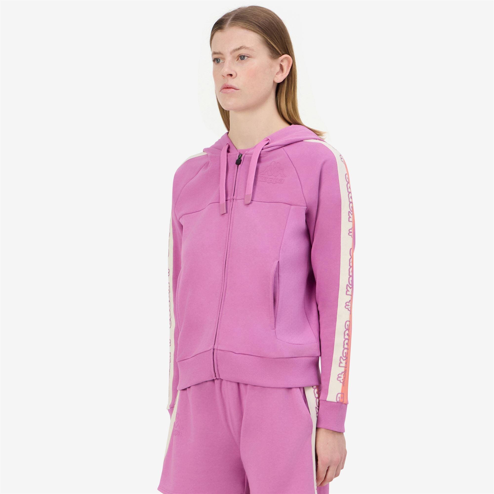 felpa con cappuccio da donna in cotone viola da fitness 5/7