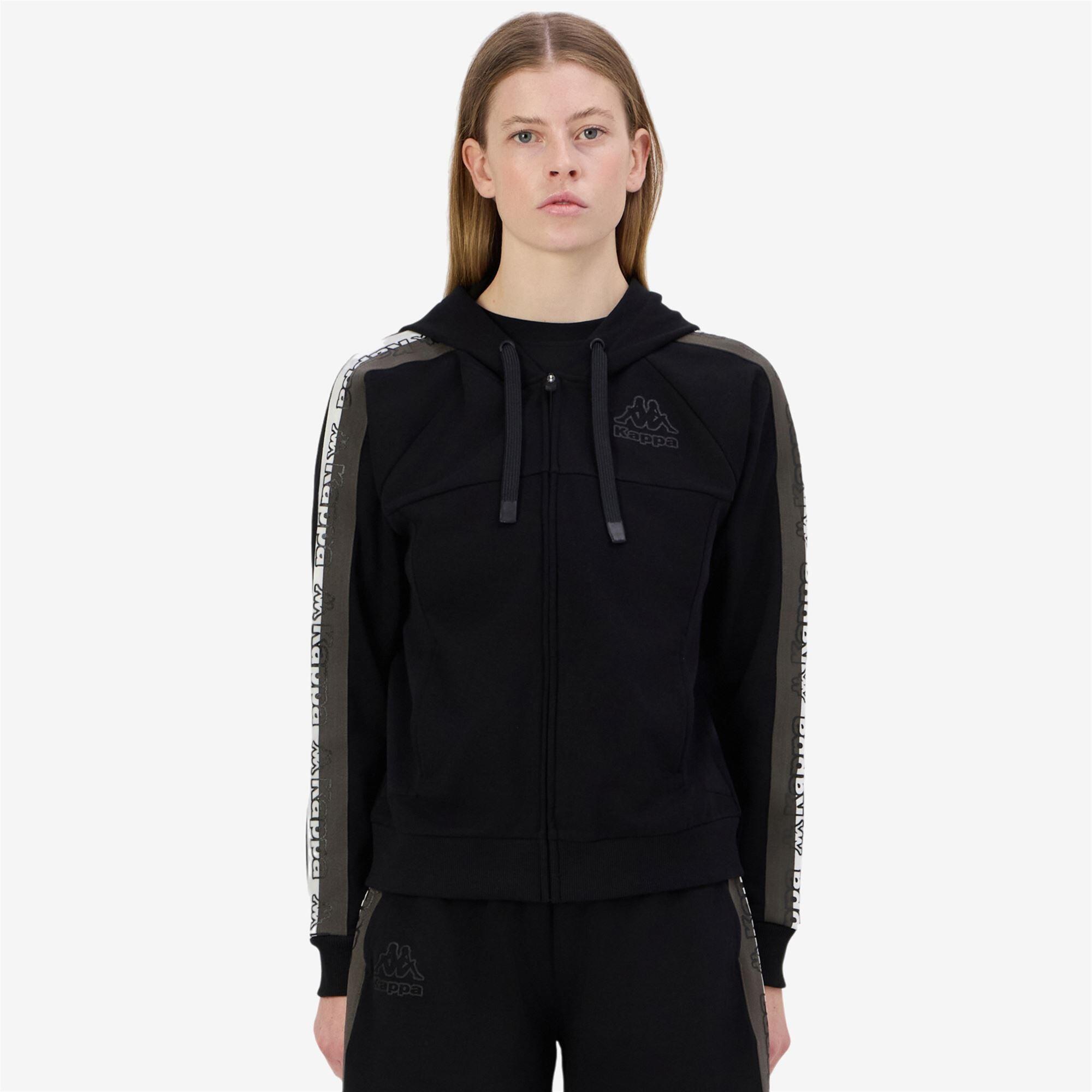 felpa con cappuccio da donna in cotone nero da fitness 4/7
