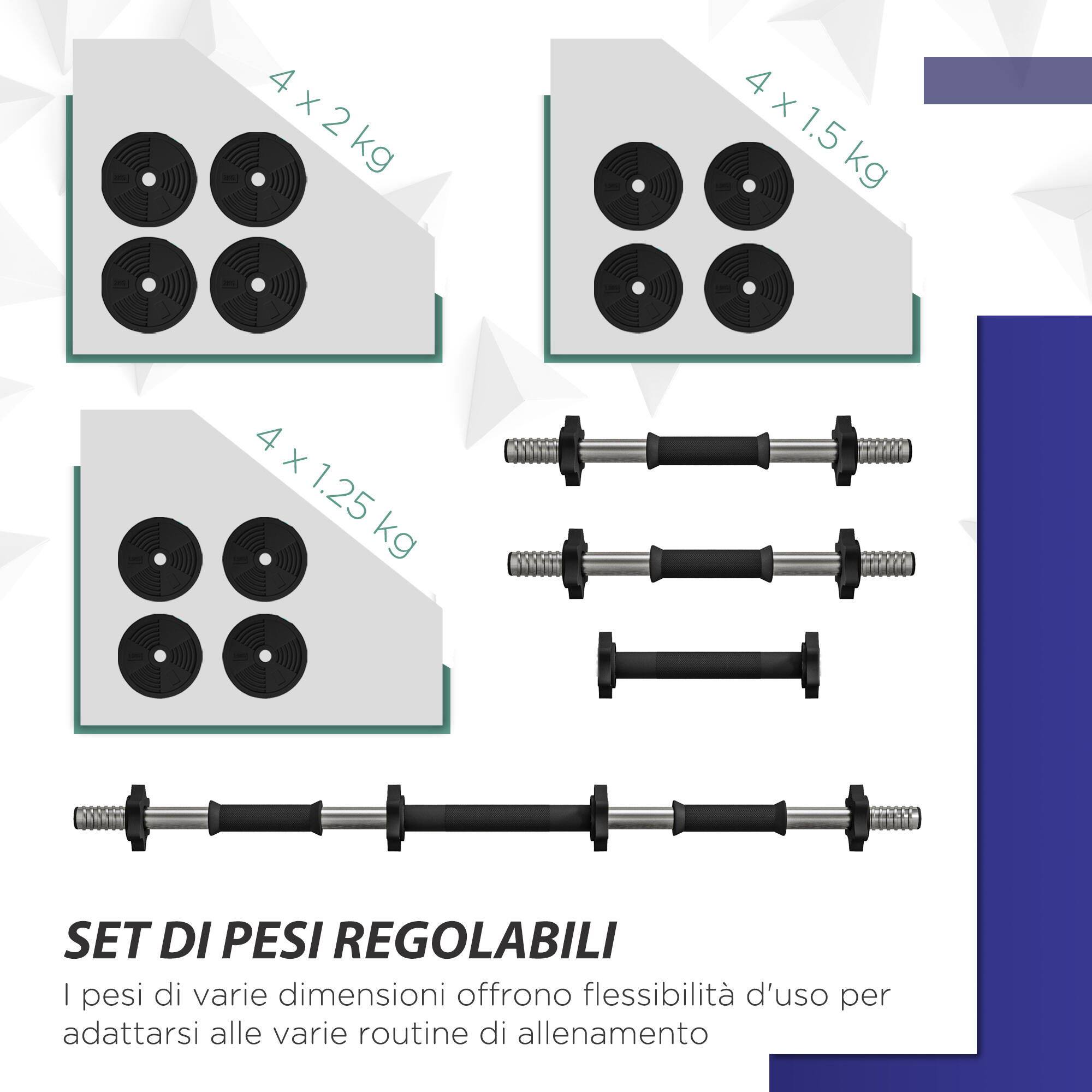 SPORTNOW Set 2 in 1 con 2 Manubri Convertibili in Bilanciere Peso Totale 20kg 5/7