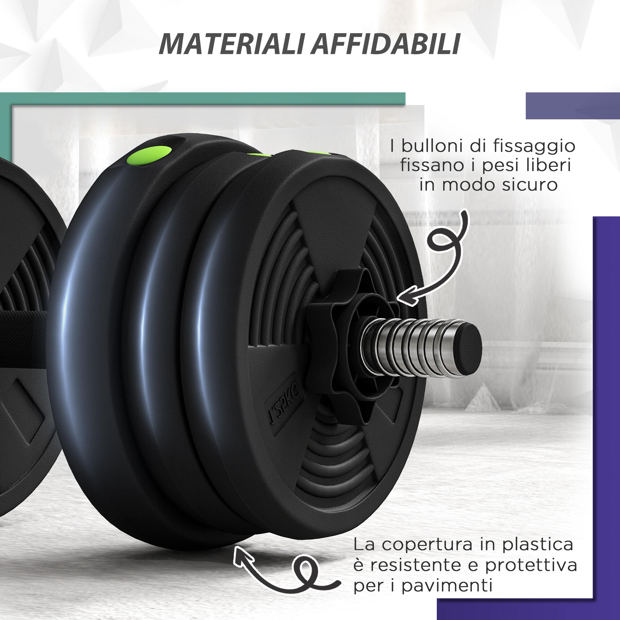 SPORTNOW Set 2 in 1 con 2 Manubri Convertibili in Bilanciere Peso Totale 20kg 7/7