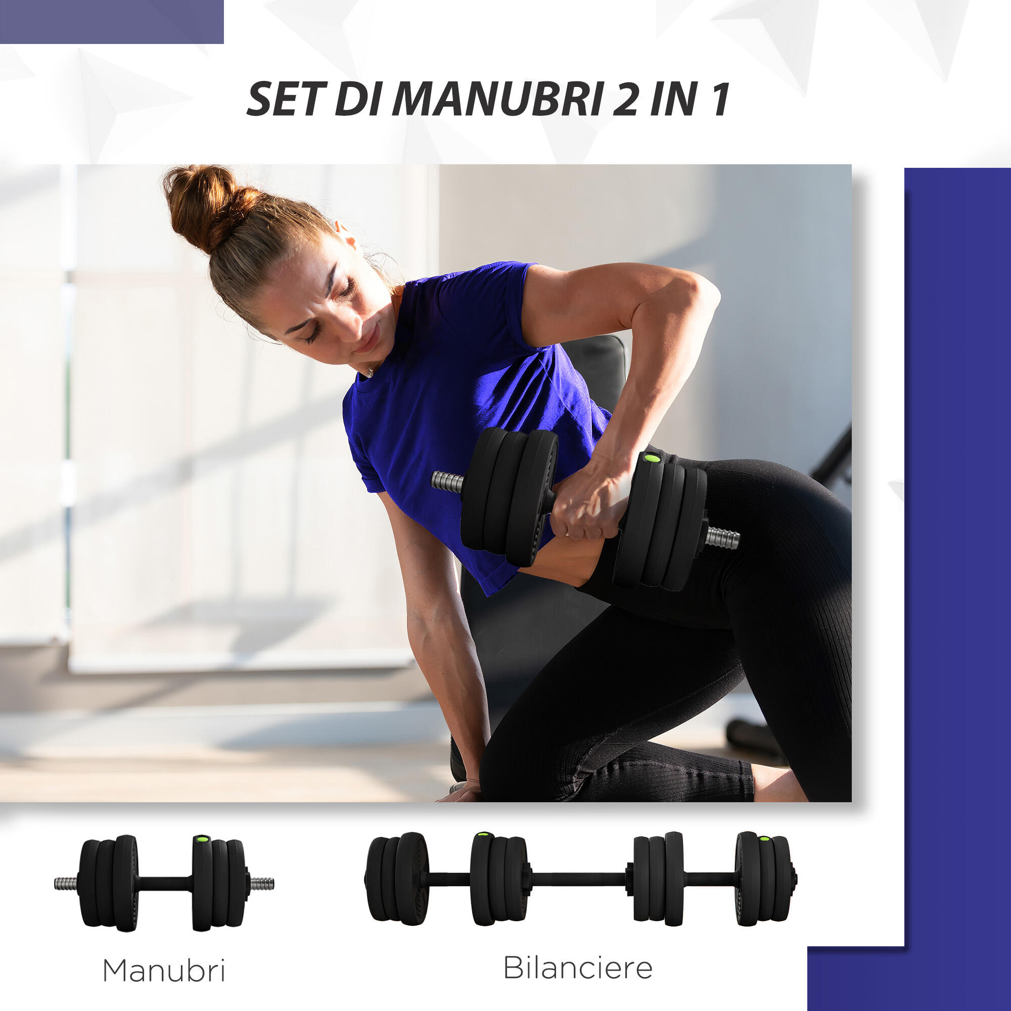 SPORTNOW Set 2 in 1 con 2 Manubri Convertibili in Bilanciere Peso Totale 20kg 4/7
