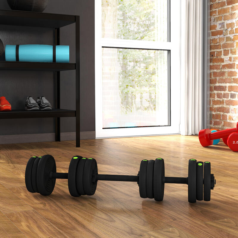 SPORTNOW Set 2 În 1 cu 2 Gantere Convertibile În Bară Greutate Totală 20 kg