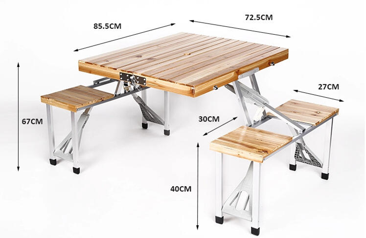 Table Pliante avec Chaises Pliantes Intégrées en Bois Inuitz 2/6